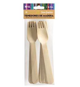 Tenedor de Madera 16 cm., bolsa de 10 unidades
