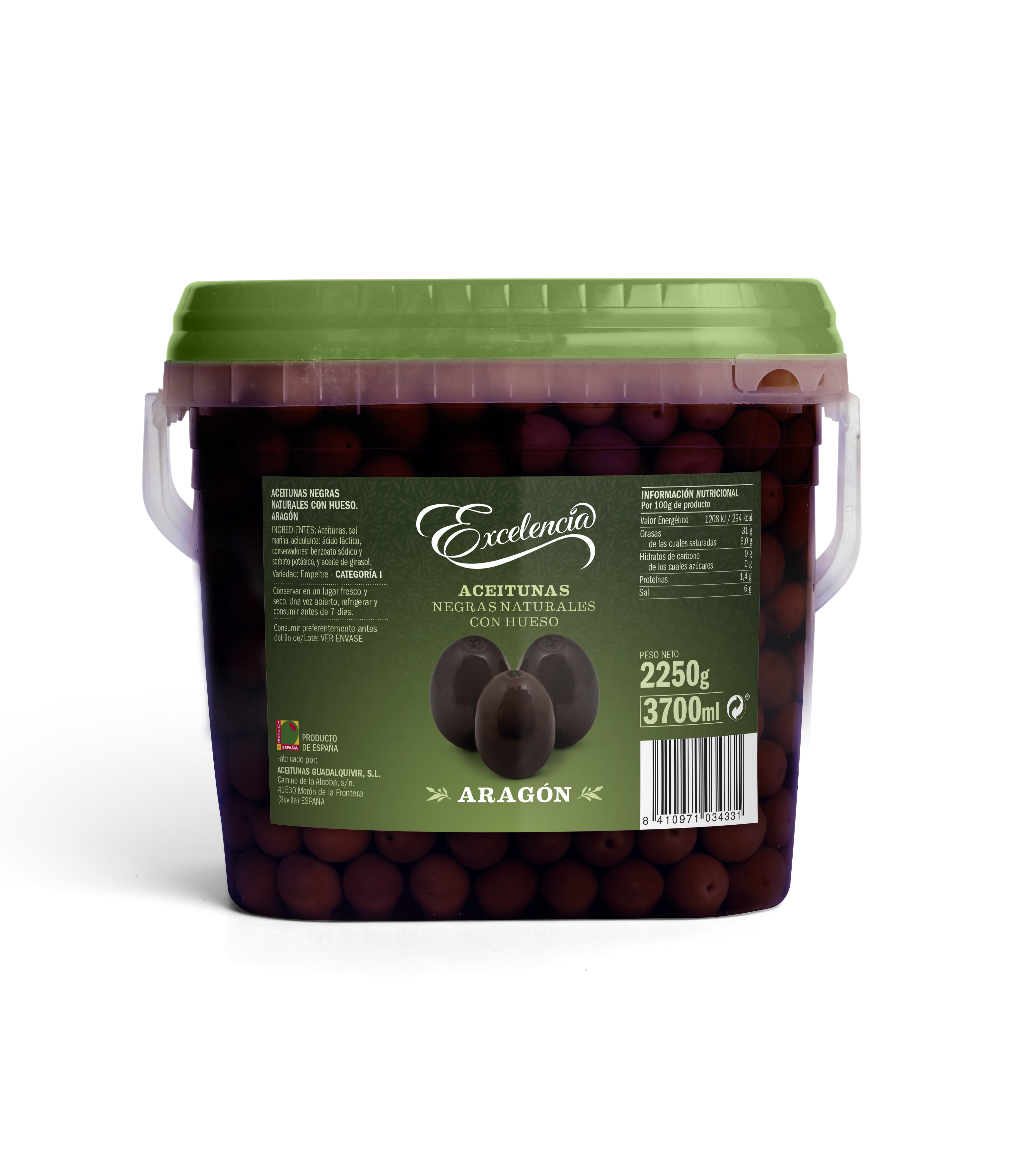 Olives Negres d'Aragó Excelencia, galleda de 2,25 kg.