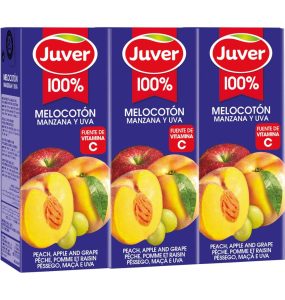 Zumo de melocotón Juver Mini Brik, caja de 30 unidades