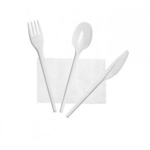 Pack de 3 piezas de cubiertos con servilleta, caja de 250 unidades