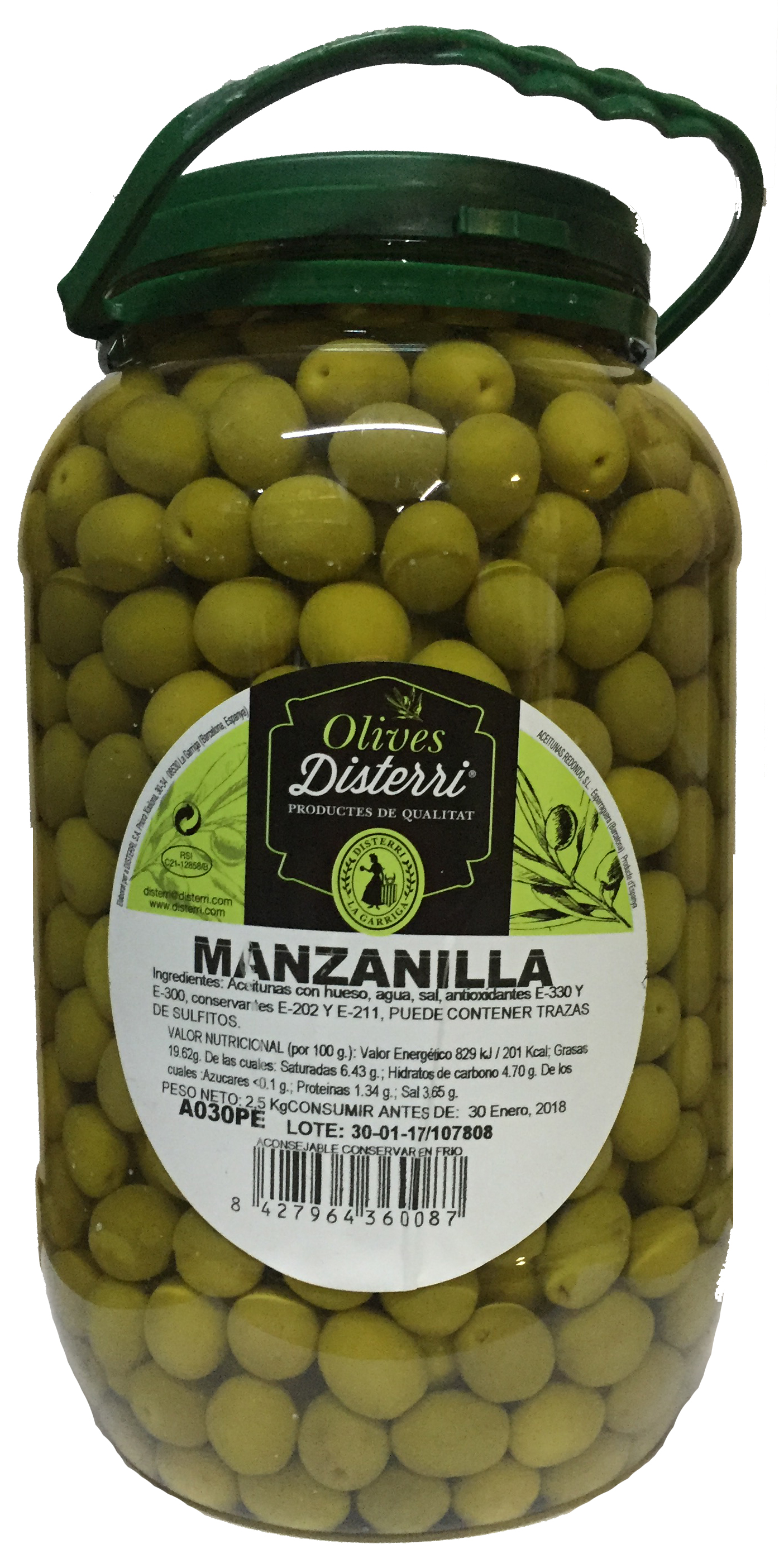 Olives Mançanilla Disterri, pot de plàstic 4 kg.
