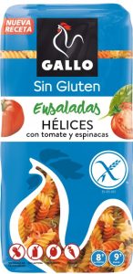 Espirales Tricolor Sin Gluten Gallo 500 gr., caja de 18